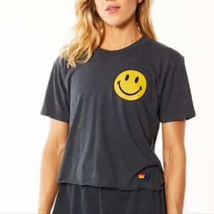 Aviator Nation NEW! SMILEY 2 BOYFRIEND TEE - CHARCOAL